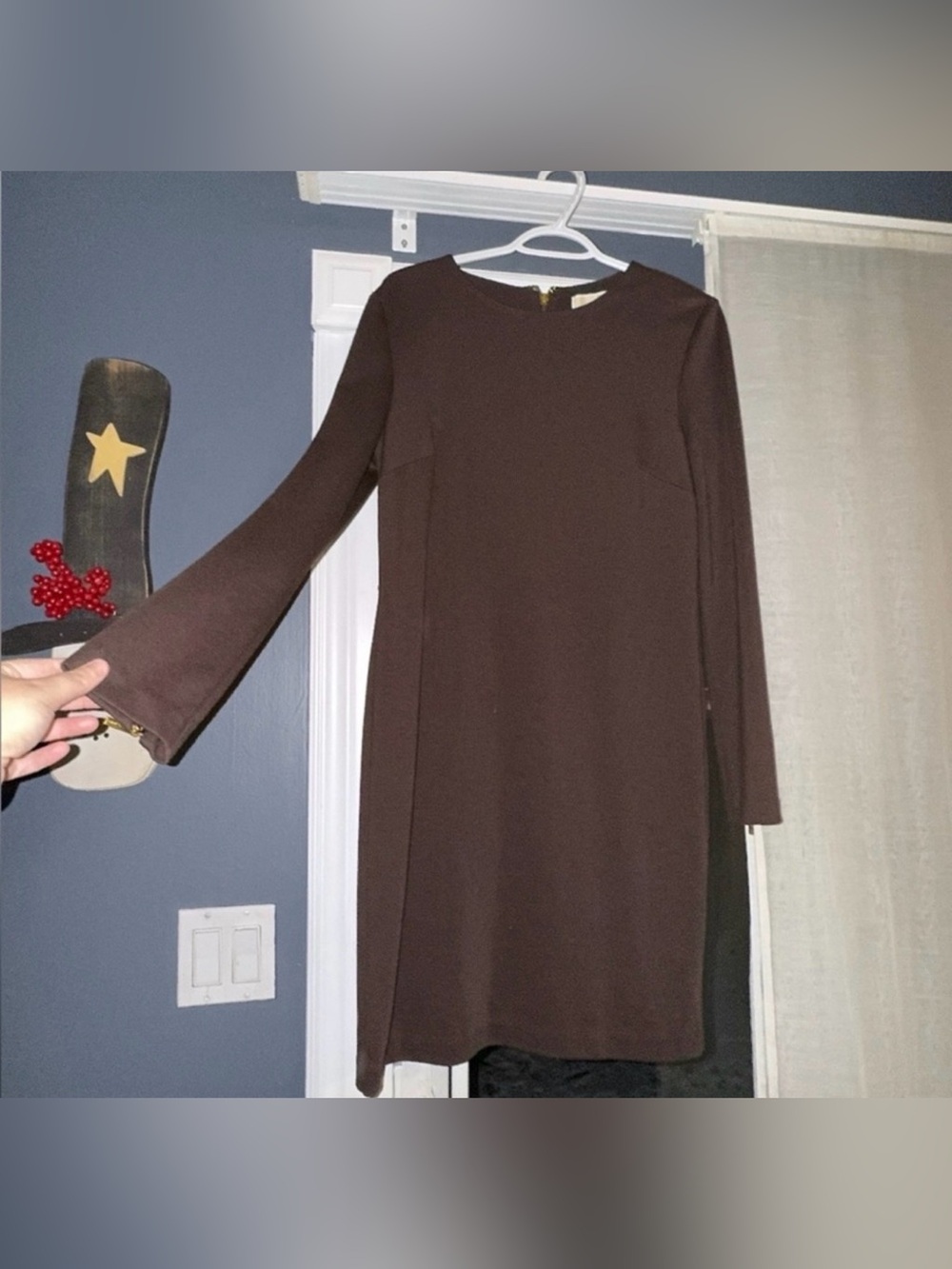 Michael Kors brown knit sheath midi dress size medium
